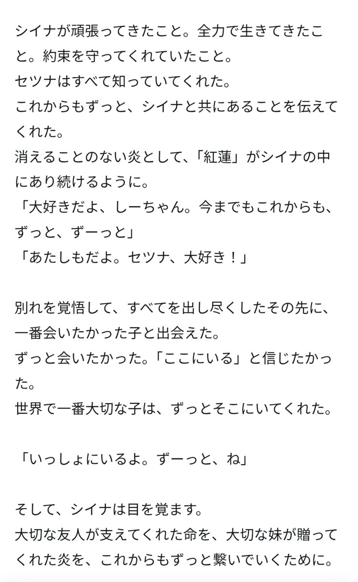 nano8_78's tweet photo. あ〜文章でもシイナとセツナのセリフが見えてくるよ〜😭😭
泣かしに来てるよ、見ただけでも泣くもん

 #なのはEXGV https://t.co/XY3cByk7ds