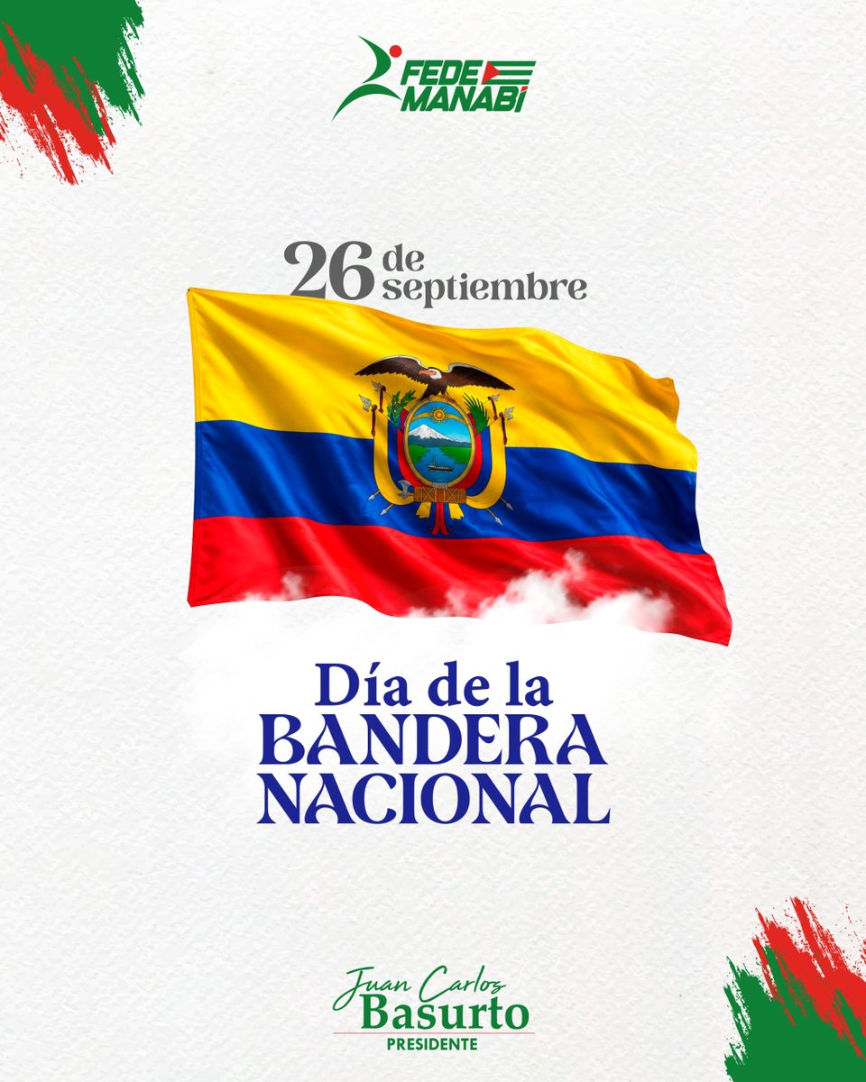 FedeManabi's tweet photo. Hoy, el Ecuador rinde homenaje a la Bandera Nacional, un símbolo patrio lleno de historia e identidad. https://t.co/ISZ7tsTfmv