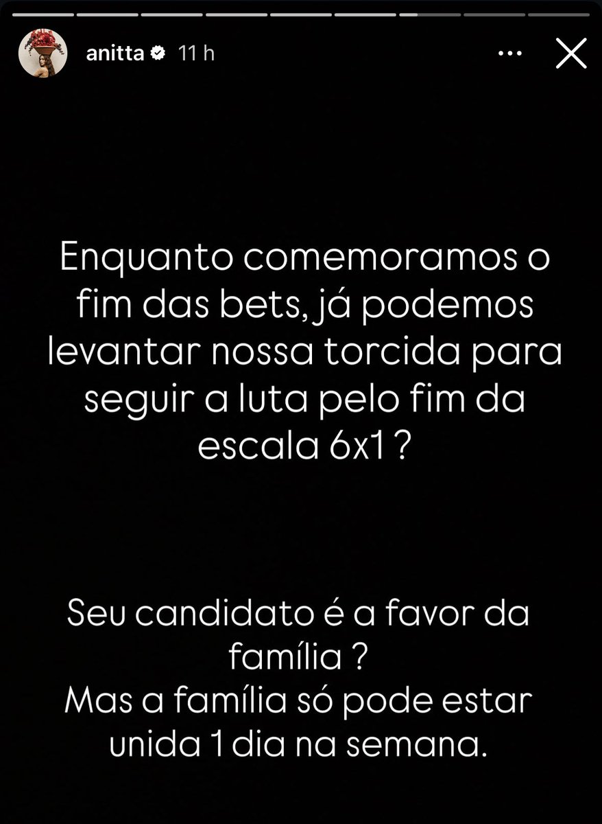 rickazzevedo's tweet photo. A @Anitta deu o papo. Vai sair de casa no seu domingo de folga pra votar em quem é contra o fim da escala 6x1? https://t.co/R2nUcCgPTU