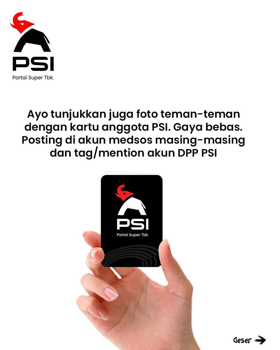 psi_id's tweet photo. Pak Jokowi aja udah pamer KTA PSI, masa kamu enggak? 😉🤗

Buat yang sudah punya, yuk, tunjukkan aksi kamu. Upload foto gaya bebas sambil pegang KTA PSI, lalu tag akun DPP PSI di medsosmu. https://t.co/rehXcMIWcX