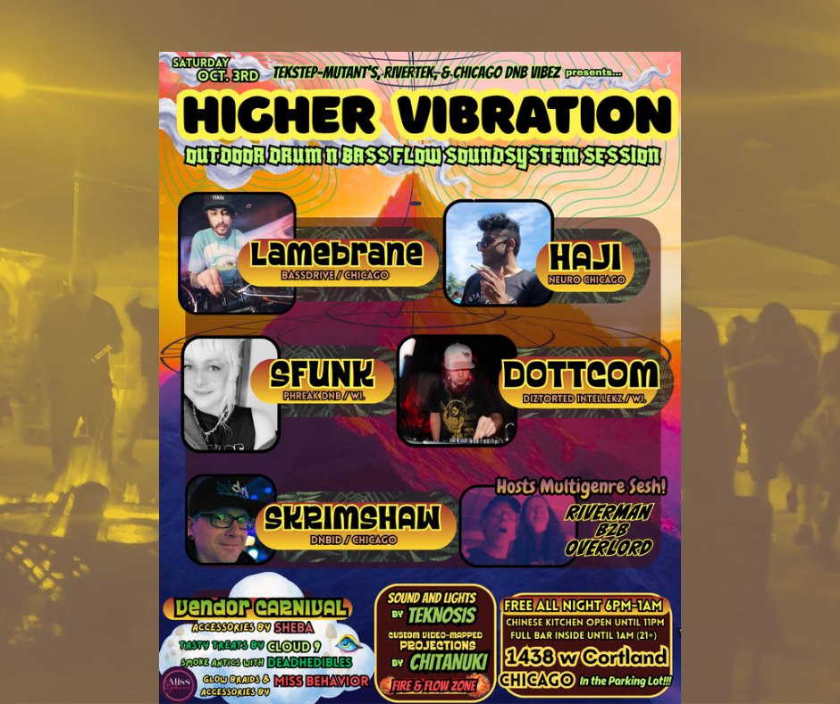 DJRiverman's tweet photo. Saturday Oct.3rd HIGHER VIBRATION TKSM4!!
Join the FB Event Page with updates and more info... ONE WEEK AWAY!!!! π₯ π£π₯
https://t.co/poPJOC3jIW
#chicagodnb
#chicagojungle
#chicagoflow
#chicagodnbvibes
#chicagoevents
#WeDoThisForFun
#wedontstop https://t.co/WgNUhgMWHk