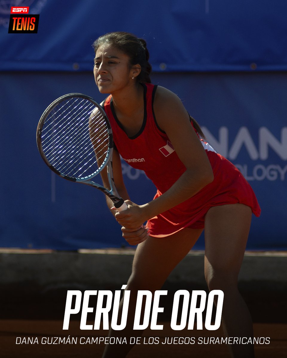 ESPNtenis's tweet photo. ¡DANA GUZMÁN MEDALLA DE ORO! 🇵🇪🥇

La tenista de Perú venció a 🇦🇷 Ortenzi por 6-0 y 6-3 y se quedó con presea dorada en los #SuramericanosSantaFe2026.

Así quedó el podio:

🥇 🇵🇪 Dana Guzmán
🥈 🇦🇷 Jazmín Ortenzi
🥉 🇦🇷 Luciana Moyano https://t.co/V88l4FFaYY
