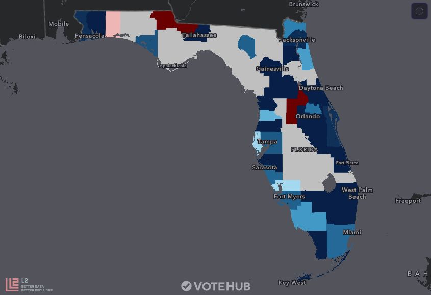 VoteHub's tweet photo. Florida 🍊 U.S. Senate
Mail returns as of Sep 25, 2026

Estimated votes so far:
🔵 Angie Nixon – 786 (66.2%)
🔴 Ashley Moody – 389 (32.8%)

<1% of mail ballots requested have been cast; over 2M have been requested. We forecast a final contest margin of Moody +9.6. https://t.co/znurzl1v1h