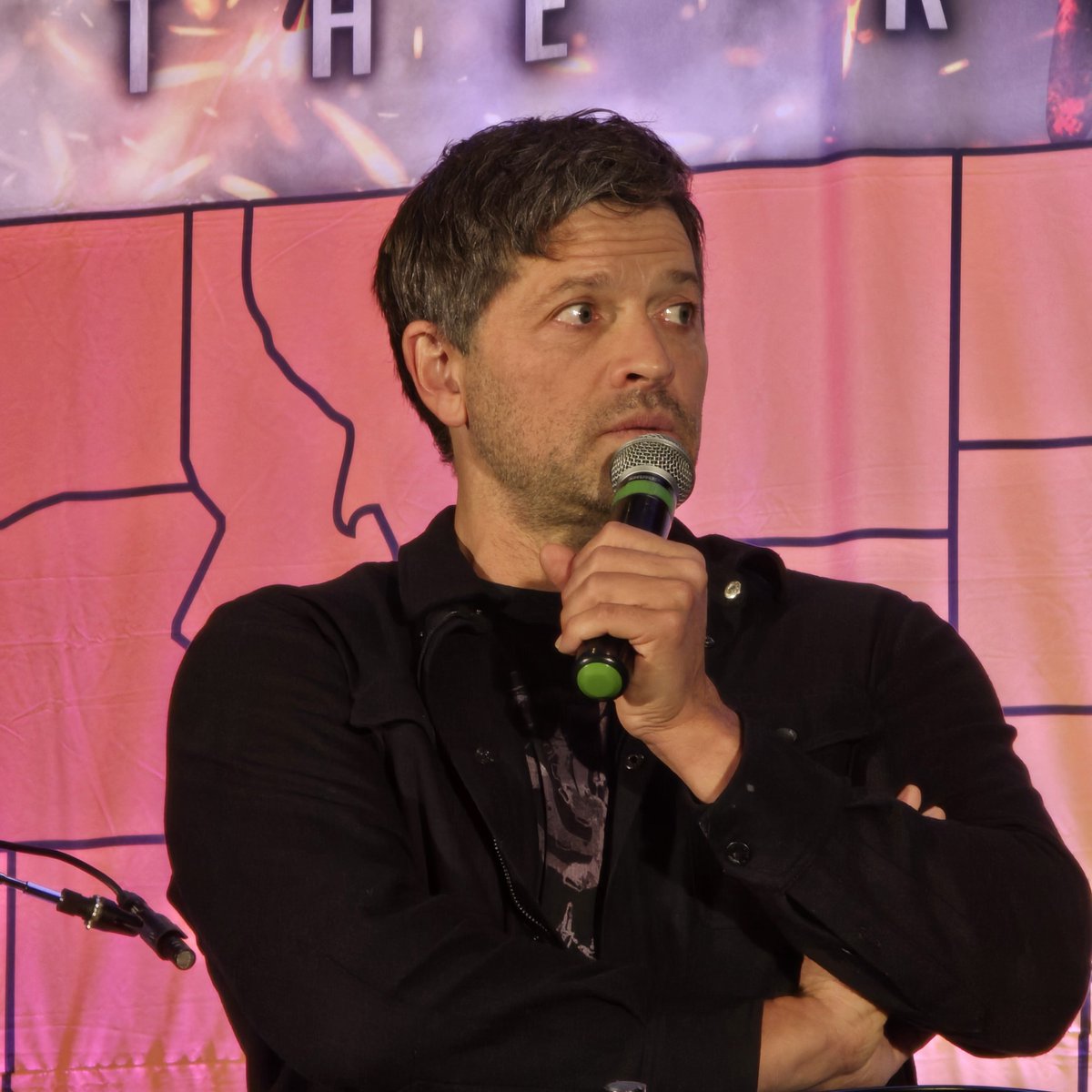 FangasmSPN's tweet photo. .@mishacollins tried to watch Heated Rivalry but found  the story redundant (then they run into each other again...and again...) so stopped watching #SPNNC https://t.co/wWOAmkktYN