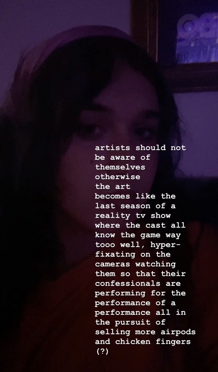 elichartupdates's tweet photo. Eli seemingly shaded Taylor Swift in a recent Instagram story. 

“artists should not be aware of themselves otherwise the art becomes like the last season of a reality tv show.” https://t.co/HSXwH4HpT2