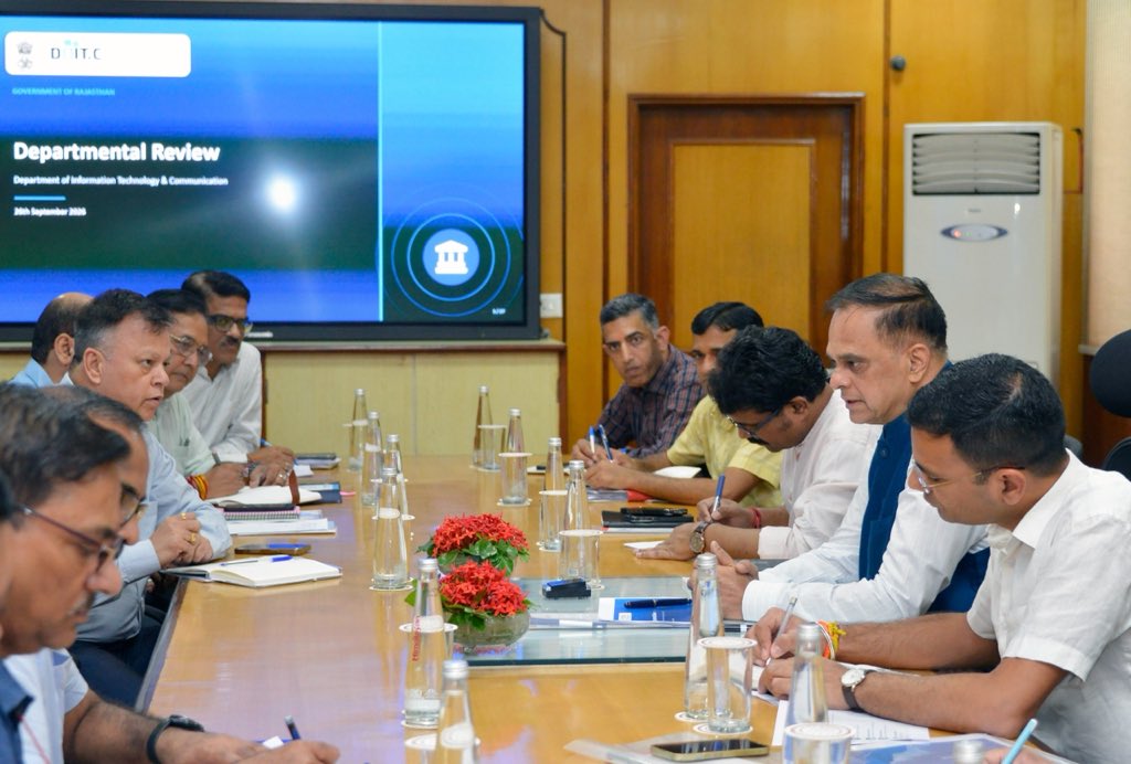 svoruganti1466's tweet photo. Review of @DoITCRaj today, timely implementation of budget announcements, enhancing use of technology in governance were discussed, Rajasthan’s e-governance model has improved service delivery and ease of living

26 September 2026

@BhajanlalBjp 
@DIPRRajasthan 
@RajGovOfficial https://t.co/nPgzLgwW38