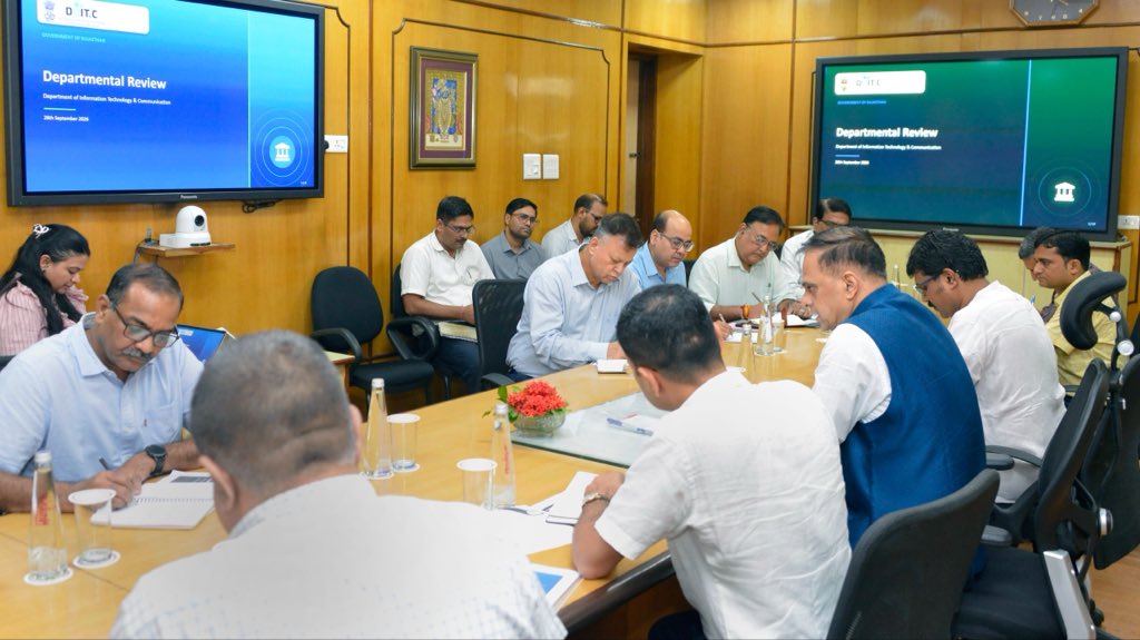 svoruganti1466's tweet photo. Review of @DoITCRaj today, timely implementation of budget announcements, enhancing use of technology in governance were discussed, Rajasthan’s e-governance model has improved service delivery and ease of living

26 September 2026

@BhajanlalBjp 
@DIPRRajasthan 
@RajGovOfficial https://t.co/nPgzLgwW38