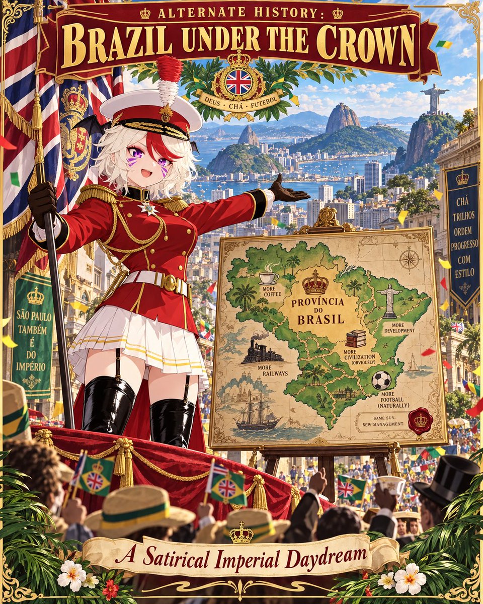 englishqueenvt's tweet photo. I think Brazil needs to be a British colony.

Put some standards back into public life.

Nearly 140 years of republican government have done remarkably little to make this country feel functional, safe, or remotely worthy of its potential.

I am quite literally trying to leave a country that increasingly feels abandoned by both God and civilisation.

Give it fifty years. Build competent institutions, restore public order, establish standards that actually mean something, and then let it become a Dominion.

Just correct the mistakes, for Christ’s sake.