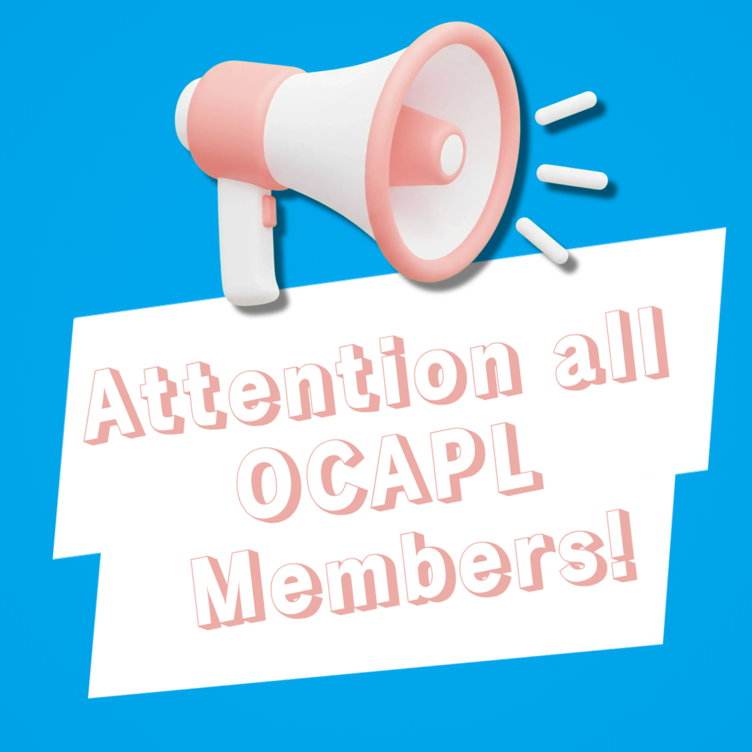 OCAPL's tweet photo. Attention all OCAPL members!
Please check your email to find the forms for all OCAPL nominations! All forms will be linked in this email. If you experience any difficulty accessing the links or forms, please email info@ocapl.org
The deadline for submitting is October 16th, 2026. https://t.co/CANiKsx9He