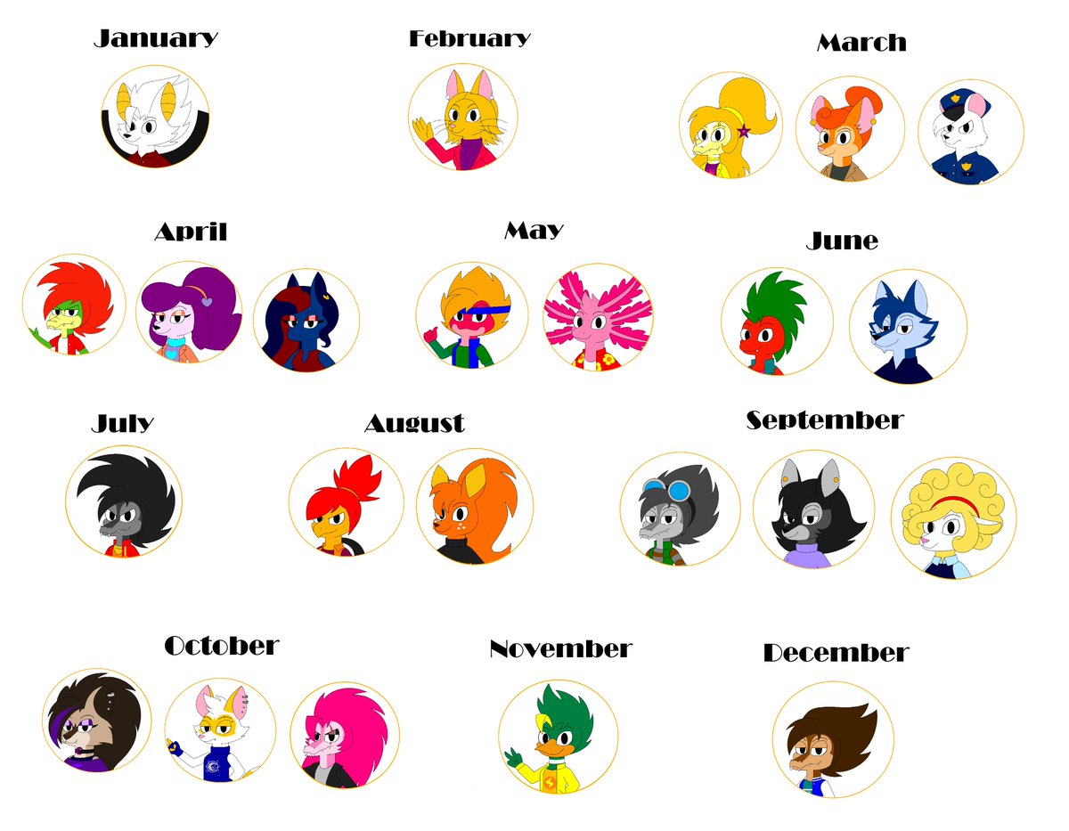 DracoGatorZ's tweet photo. Crocogators Characters' Birth Months are revealed

You can finally find out when these characters were actually born by their birth months and this information is confirmed
#Crocogators https://t.co/hYdjh1VoQl