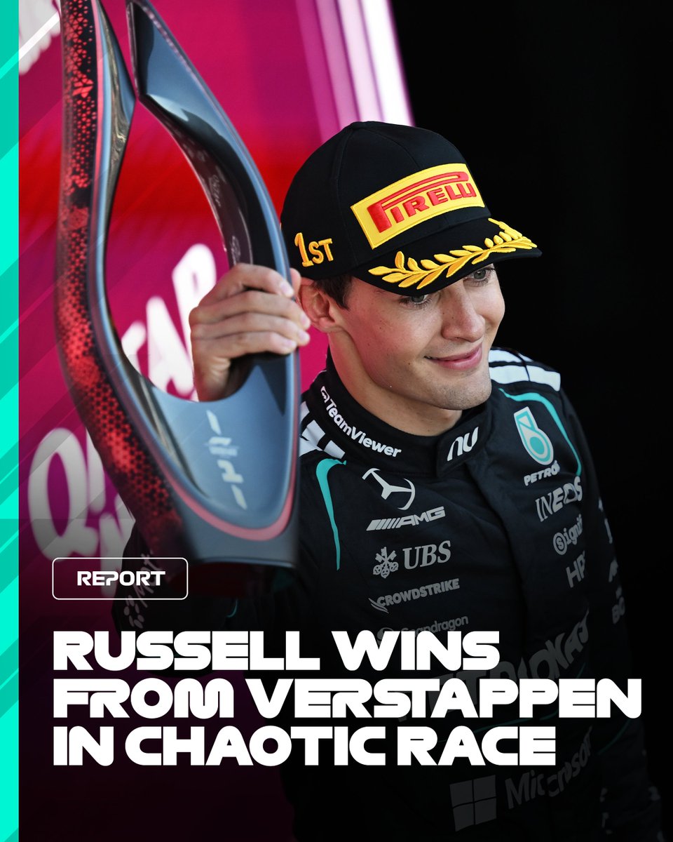 F1's tweet photo. Russell fends off Verstappen challenge to take win in Baku 🏆

Race Report 👉 https://t.co/Mino6S0SAJ

#F1 #AzerbaijanGP https://t.co/qPOluZdfZX