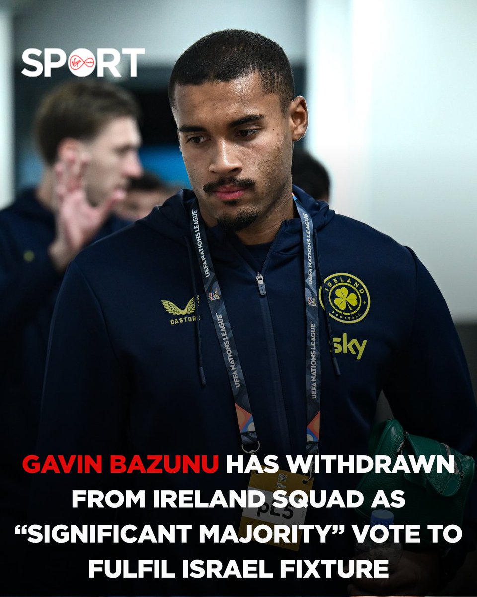 VMSportIE's tweet photo. It has been confirmed that Gavin Bazunu has withdrawn from the Republic of Ireland squad after a "significant majority" of players voted to fulfil tomorrow's nights UEFA Nations League game with Israel. 

#VMSport #FAI #Israel #Nationsleague https://t.co/TJqEv30ISF
