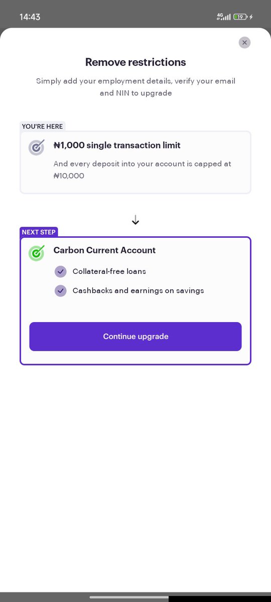 Sauruun's tweet photo. @get_carbon
Why's my account asking me to upgrade to kyc 2 when I'm already upgraded to kyc 3
Now I can't access anything, I've done the verification asked but it's still taking me to this page https://t.co/fSS2wTSYaQ