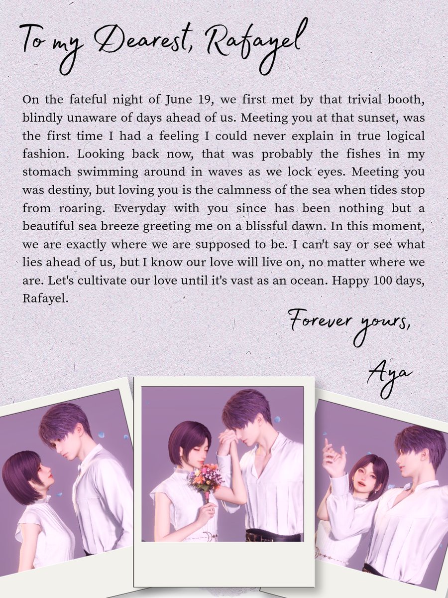 ayaspearlyshell's tweet photo. ⋆₊˚⊹ ࿔⋆ 100 dayversary with #Rafayel ᥫ᭡ may our days be full of love and happiness ˶ᵔ ᵕ ᵔ˶ pearlyshell will always be together forever. ⋆₊˚⊹ ࿔⋆ https://t.co/eFRjEX00LH