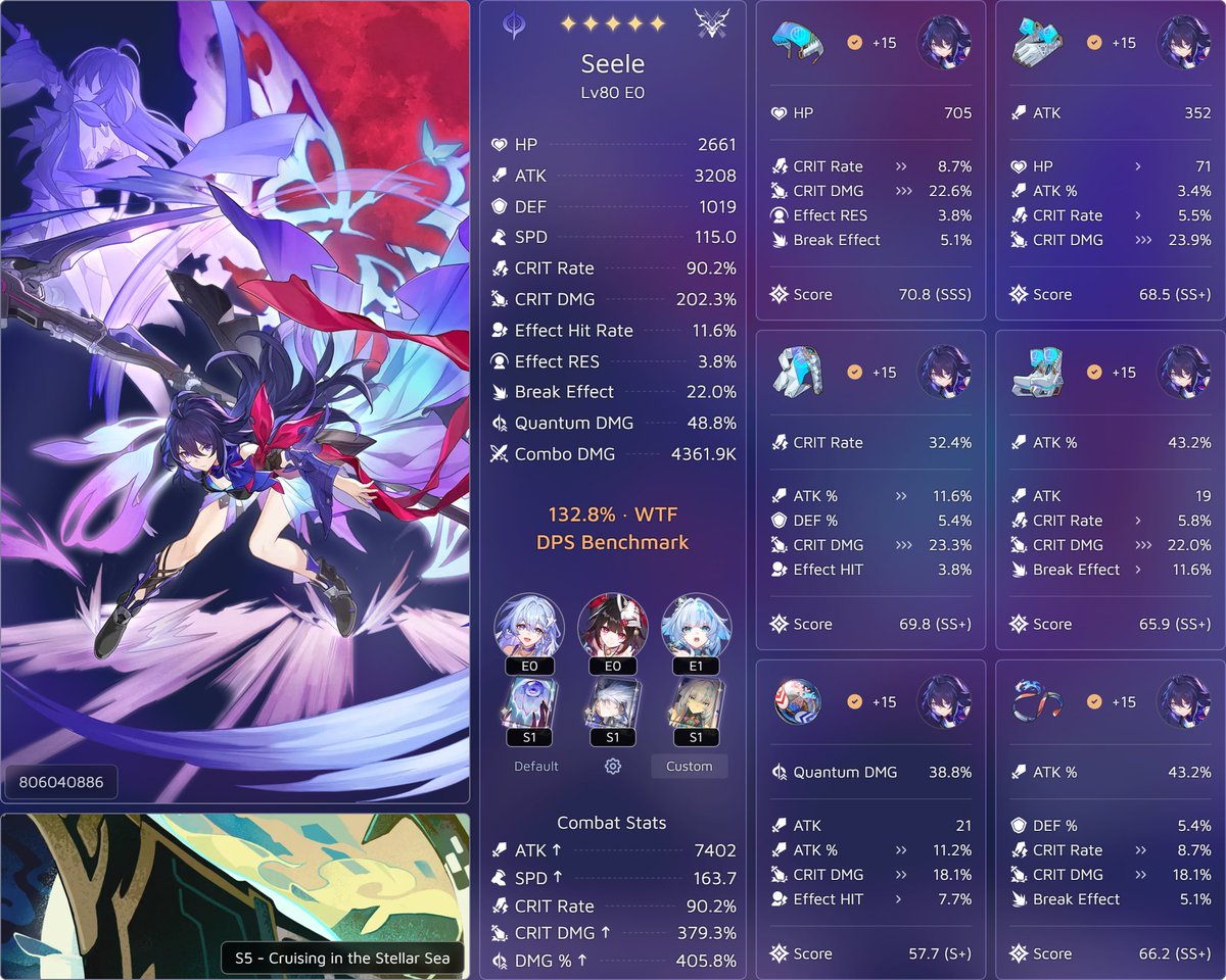 cL0udB9's tweet photo. new build updates (ive just been optimizing no crazy farming) for seele https://t.co/cCxewVBbT5