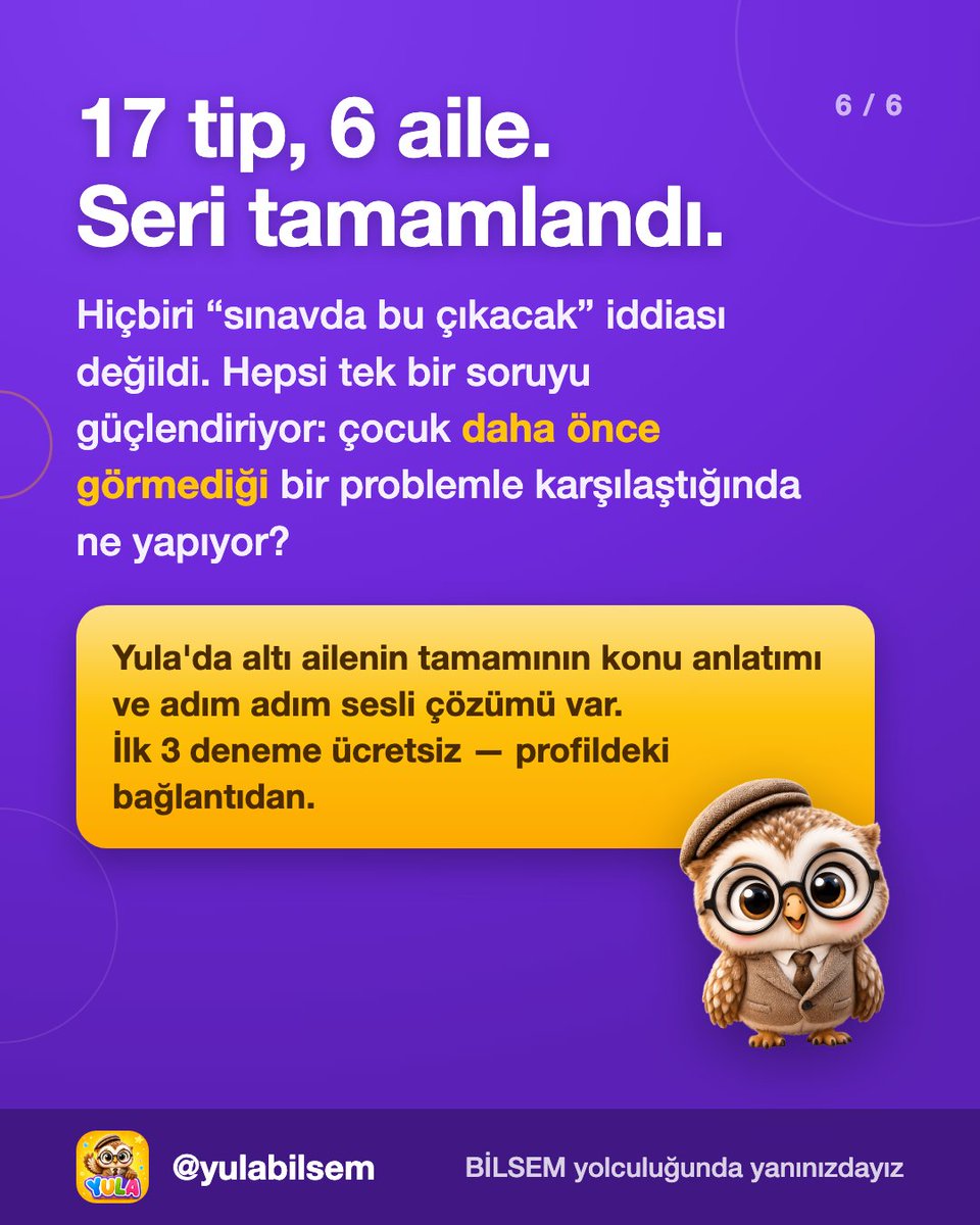 yulabilsem's tweet photo. 17 çalışma alanımızın son ailesiyle seriyi tamamladık! Altı ailenin de konu anlatımı ve sesli çözümleri Yula'da sizi bekliyor.
 İlk 3 deneme ücretsiz, profildeki bağlantıda! 
Detaylar için profili inceleyebilirsiniz.
#bilsem #yönkavramı #görselhafıza #yula https://t.co/zwDU6djhNA