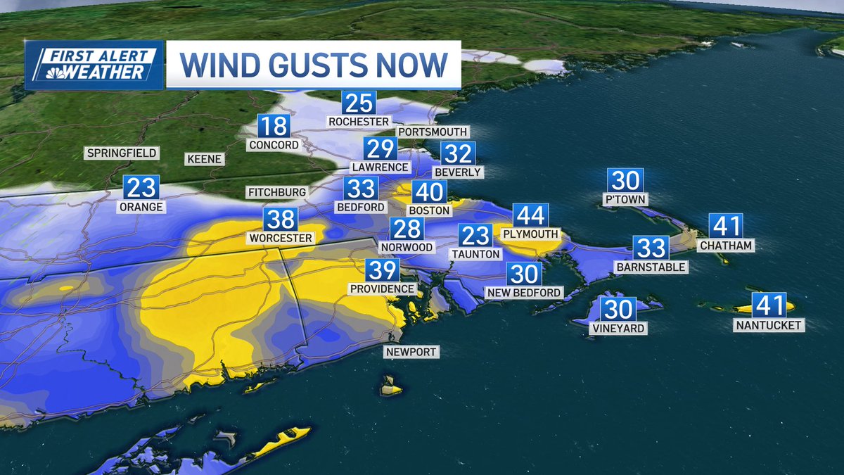 Pamelanbcboston's tweet photo. Low pressure has strengthened a bit. Latest surface analysis has 988mb, barely moving north.
Damaging wind at the coast thru the day, heavy rain in waves, and minor coastal flooding for the next few high tides.
#noreaster #saturday #currentsituation #NewEngland #coast https://t.co/1vQ0B7XVhU