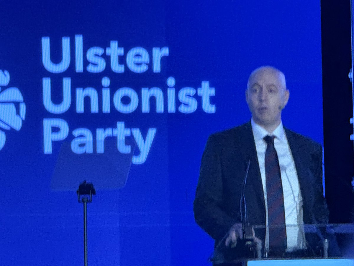 JonTonge's tweet photo. UUP leader @JonBurrowsMLA tells his party conference: โThe benign phrase โa New Irelandโ is actually constitutional vandalismโ. Refers to โfantasy border poll politics โฆ weโll make sure that poll doesnโt happen โฆ weโll evangelise for the Unionโ. #UUP26 https://t.co/ZjNmv09YNy