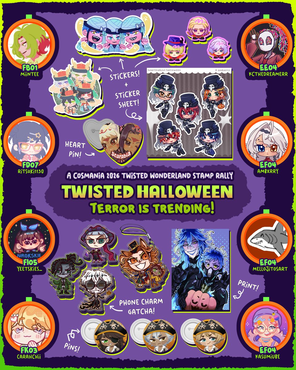 kcthedreamerr's tweet photo. 🎃🍬💜BOO! The Twisted Wonderland cast have been working hard to make Halloween happen &amp; would love it if you could celebrate with us!💜🍬🎃

Twisted Halloween -Terror is Trending! is a Twisted Wonderland Stamp Rally only happening this Oct.2-4,2026 at #cosmania (1/2) https://t.co/n8vuPR5E57