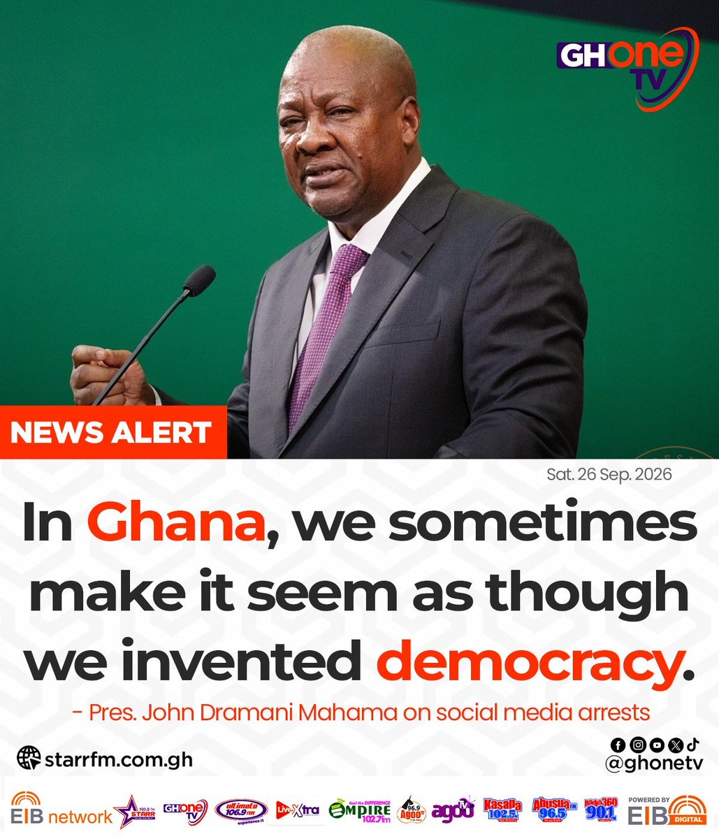 ghonetv's tweet photo. In Ghana, we sometimes make it seem as though we invented democracy... - Pres. Mahama

#EIBNetwork #GHOneTV
#GHOneNews #NewsAlert https://t.co/XUi6e9vxIe