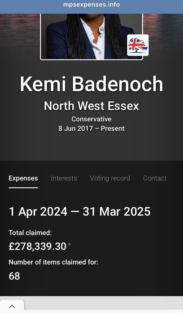 Alfie_Samuelson's tweet photo. @SueSuezep @KemiBadenoch thinks benefit claimants are milking the system. 

Kemi doesn't think claiming another 300% on top of her salary is milking the system.

Kemi is a standard @Conservatives: make the rich richer at the expense of the working class.

Don't vote Kemi in. https://t.co/VytJgQhEcH