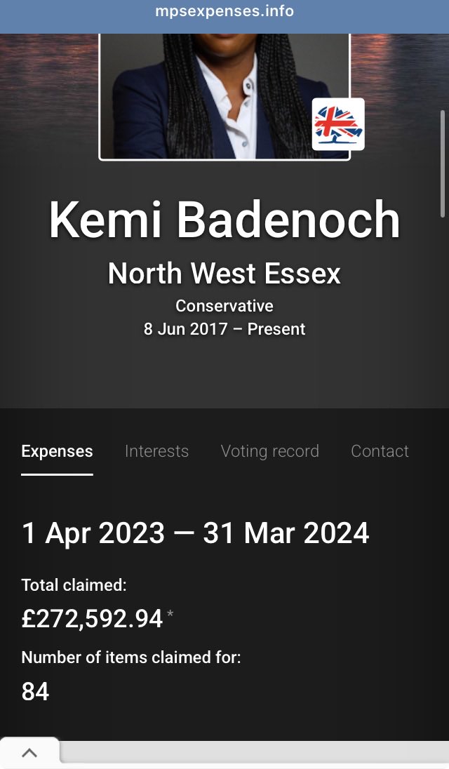 Alfie_Samuelson's tweet photo. @SueSuezep @KemiBadenoch thinks benefit claimants are milking the system. 

Kemi doesn't think claiming another 300% on top of her salary is milking the system.

Kemi is a standard @Conservatives: make the rich richer at the expense of the working class.

Don't vote Kemi in. https://t.co/VytJgQhEcH