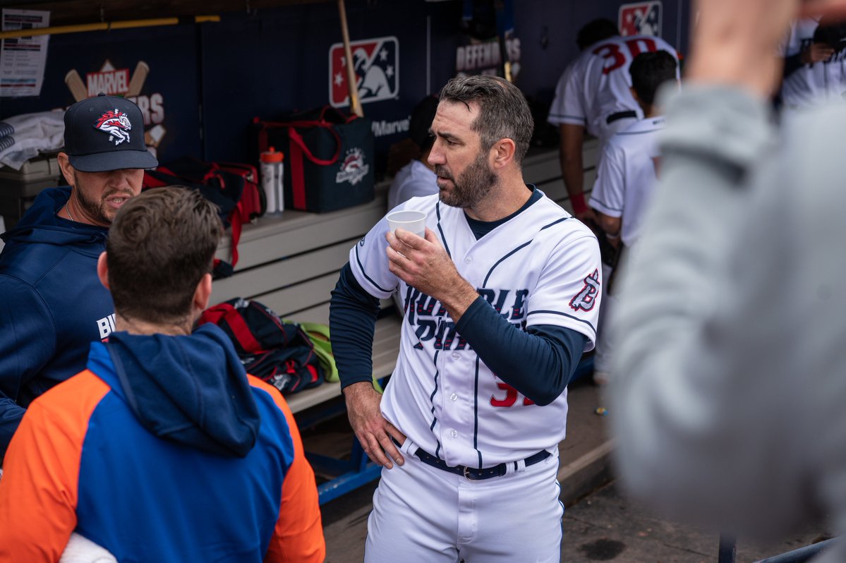 RumblePoniesBB's tweet photo. Congratulations on an incredible career! 👏⚾ 

We wish former Rumble Pony Justin Verlander all the best as he makes the final start of his 21-year career today! 🎠 https://t.co/iwYLjxq0PE