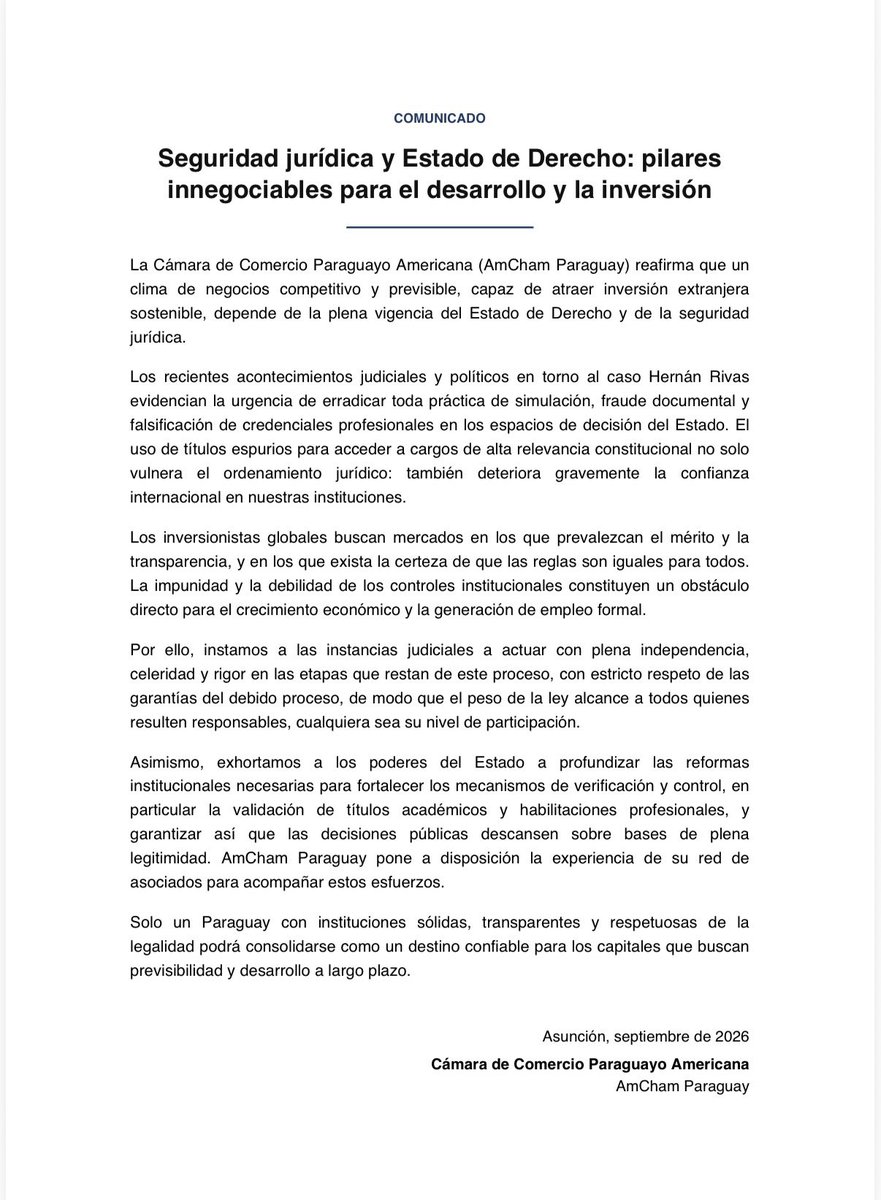 amcham_py's tweet photo. Comunicado a la ciudadanía https://t.co/6eGKpE4e4s