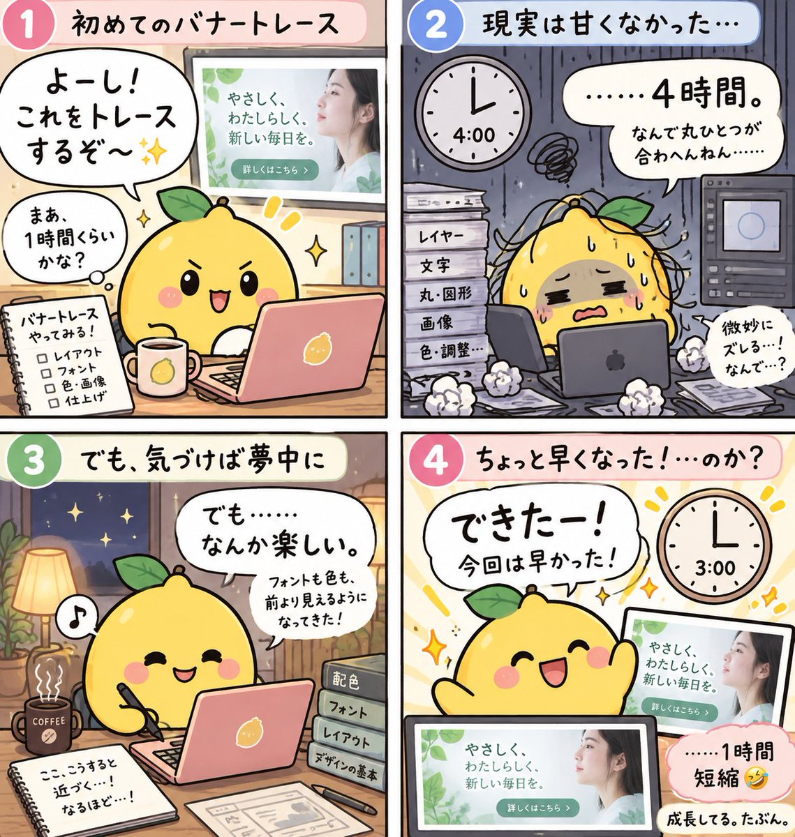 maman_lemon's tweet photo. 今日は、国保の特定検診行ってきました。

健康が気になるお年頃なので
会社を辞めても受診できるのはありがたい。

前職の事務では、
忙しければ忙しいほど太っていきました。
まあ今もずっと座ってるわけですが😅

というわけで課題のバナートレース楽しんでます♪

＃職業訓練　＃バナートレース https://t.co/5KlkKJWNNG