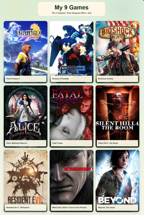 Criisjoestar's tweet photo. The 9 games that shaped who I am (9 son poco) https://t.co/J0tammhosS