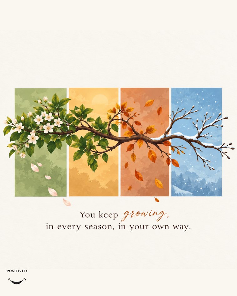 PositivitySaid's tweet photo. Bloom, shine, let go, rest. it's all still growth 

Growth isn't just blossoming season after season, it's shedding leaves in the fall and standing bare through winter too. Every version of you, in every season, was still becoming. https://t.co/nf8giUwX7q