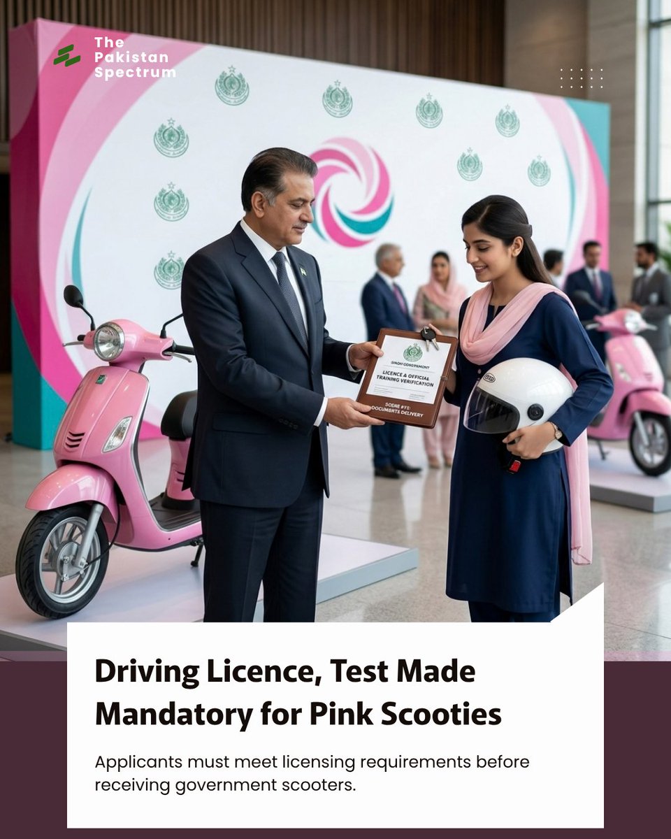 PakSpectrum92's tweet photo. A valid driving licence and passing a driving test will be required to receive “Pink Scooties” under the Sindh government’s scheme, Sharjeel Memon says. https://t.co/EQk8F71peV