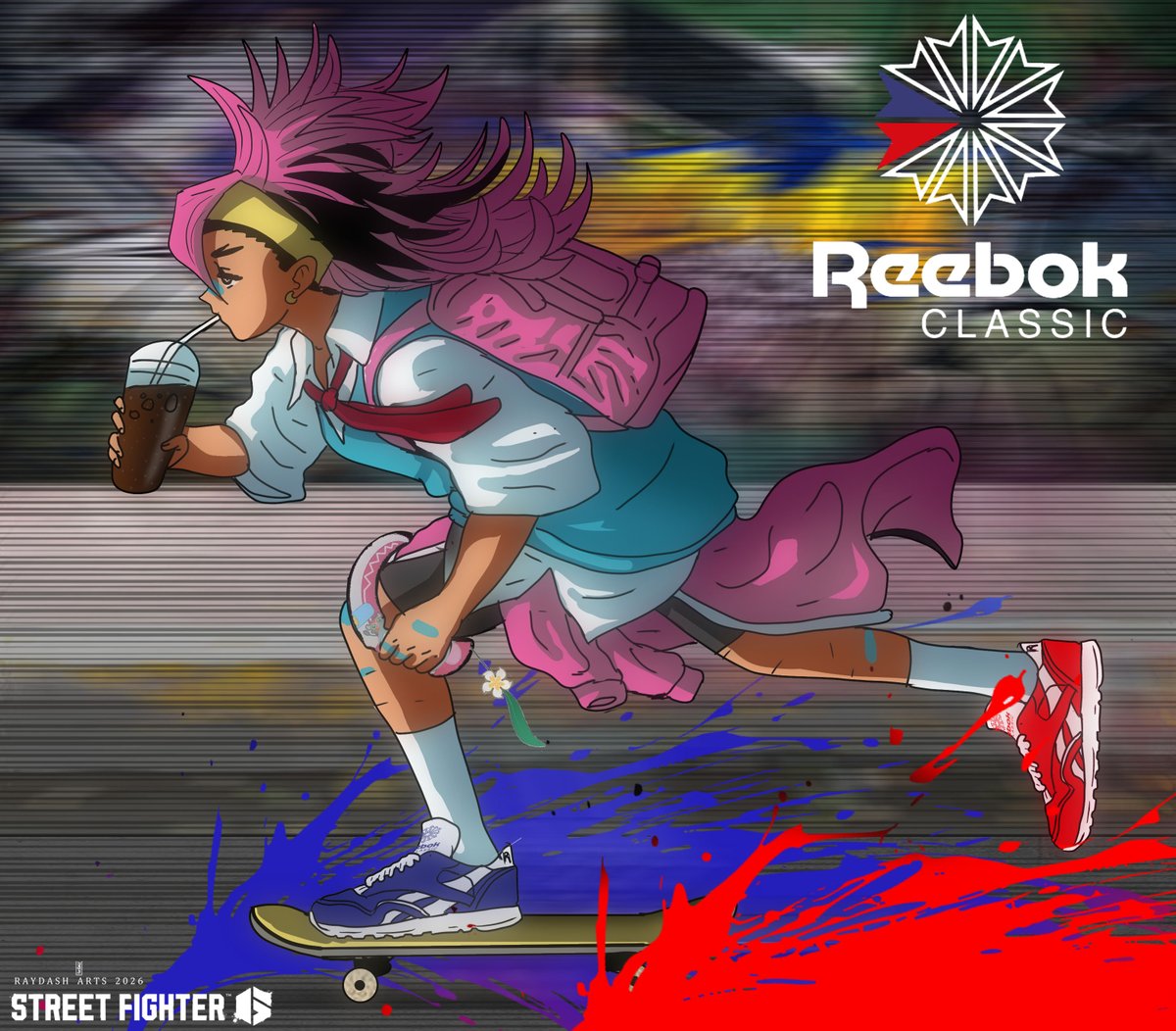 Raydash30's tweet photo. reeboks on the sediment
classic YG and Nipsey 
#reebok #yasmine #streetfighter6 #capcom #raydasharts https://t.co/03AlKTXCnS