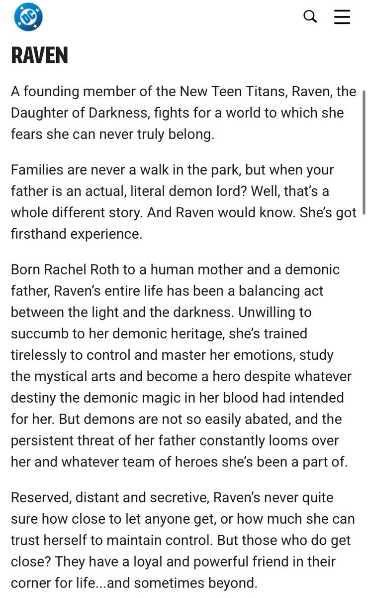 alluragp's tweet photo. Atualizaram a ficha da Ravena no site oficial da DC, e colocaram que ela >NASCEU< Rachel Roth?

@DCOfficial vocês não estão podem alterar uma camada importante na história de um personagem sem ao menos nos dar um desenvolvimento por trás da decisão! respeitem os fãs de Raven! https://t.co/sPN9UPUnQR