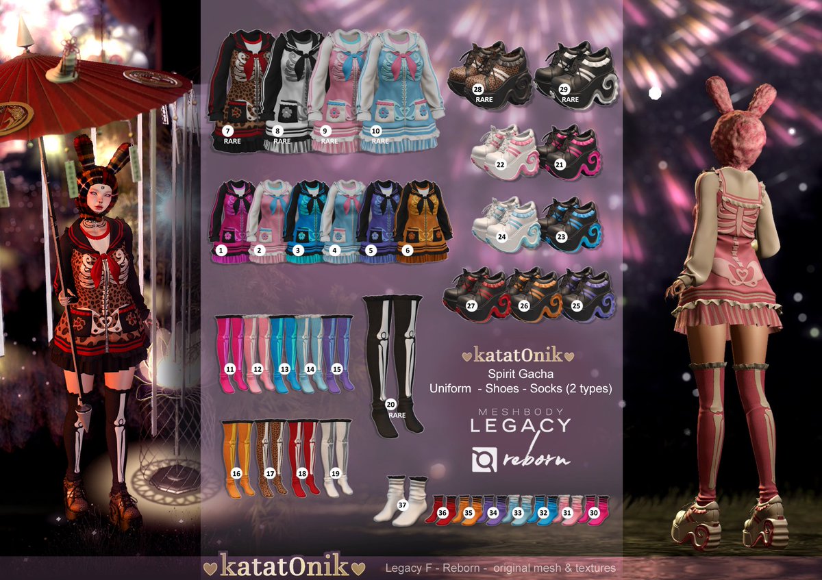 Katat0nikSL's tweet photo. New @ NEO JAPAN
Open: 
2026-09-27, 04:00 JST
2026-09-26, 12:00 SLT
https://t.co/bY3PPucx0c

✨*katat0nik* Spirit Gacha
➤Original mesh, textures
➤Legacy F, Reborn
➤Uniform, Shoes, Socks

--
Ad Credits:
Bangasa: @tamago3boildegg @ NEO JAPAN (NEW)
Usamimi: YOME SHOUJO (past item) https://t.co/C5Fc9XvlQQ