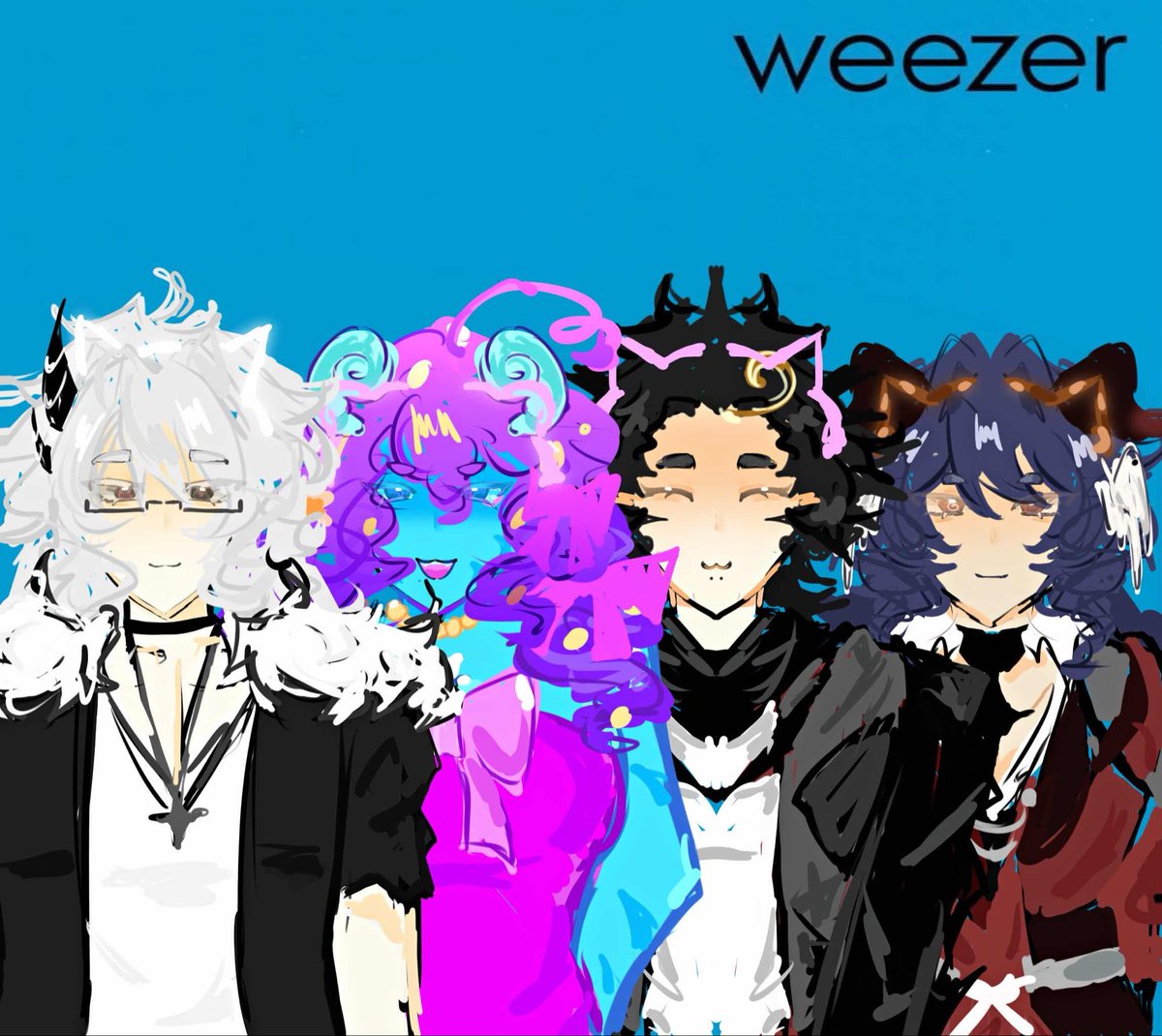 foca4lors's tweet photo. very rushed art of me and my irl friends ye #weezer https://t.co/xY5vEfaPDK