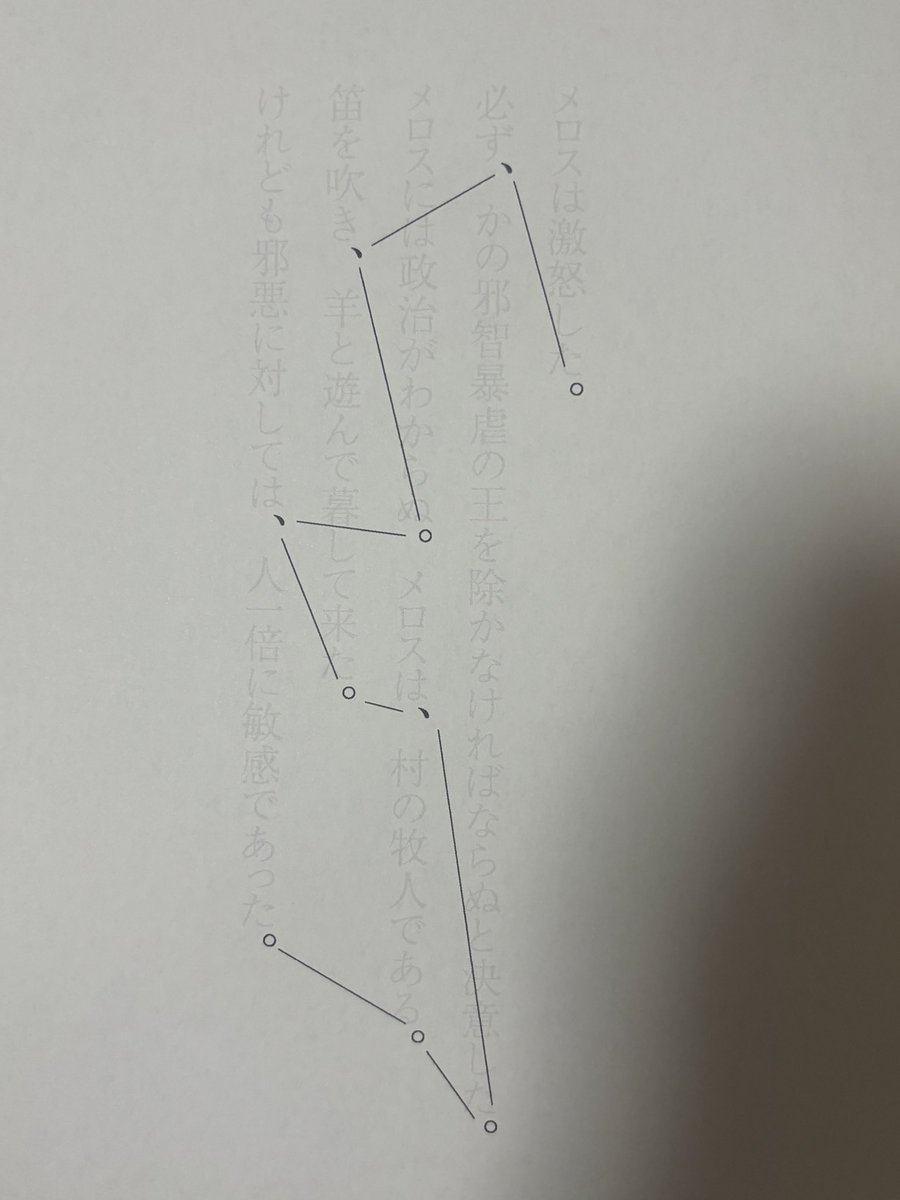 himeiyabai's tweet photo. 最近はメロスの句読点を繋げて星座とか作っています https://t.co/cXIoauol8U