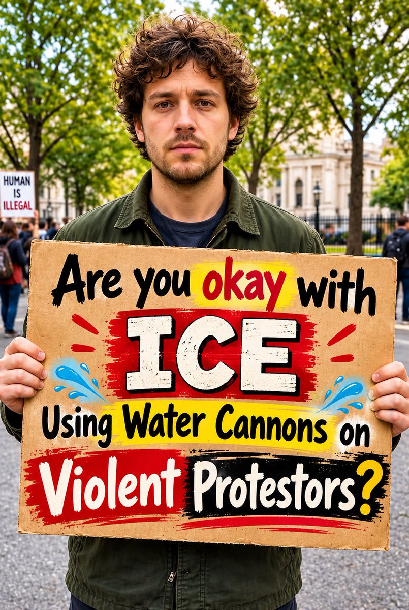 Evelyn001d's tweet photo. Are you okay with ICE Using Water Cannons on Violent Protestors? https://t.co/V0kOniANEb