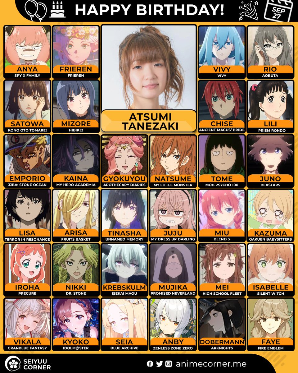 seiyuucorner's tweet photo. Happy birthday Atsumi Tanezaki! 🎉 

Let's wish Acchan all the best @tanezakiatsumi 

#AtsumiTanezaki #種崎敦美 #種崎敦美生誕祭2026 https://t.co/Mbt0AiD7nl