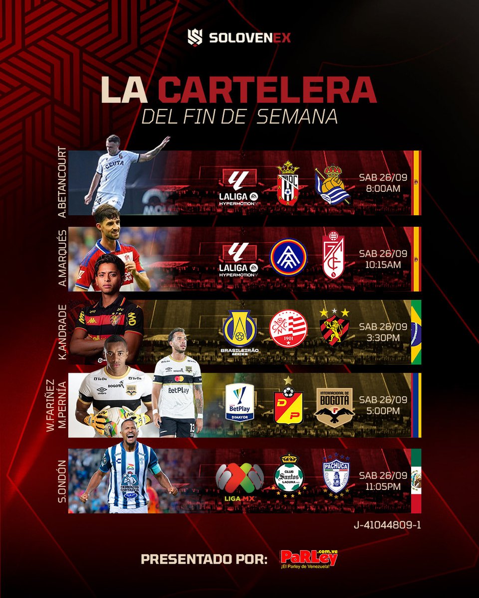 SOLOVENEX_'s tweet photo. ¡𝗝𝗢𝗥𝗡𝗔𝗗𝗔 𝗣𝗥𝗘𝗩𝗜𝗢 𝗔 𝗟𝗔 𝗙𝗘𝗖𝗛𝗔 𝗙𝗜𝗙𝗔! 🇻🇪
➤ Estos son algunos de los partidos más importantes de nuestros #VenEx por todo el mundo en el fin de semana.
¡Listos para otro '𝙛𝙞𝙣𝙙𝙚' de emociones!
𝗣𝗮𝘁𝗿𝗼𝗰𝗶𝗻𝗮𝗱𝗼 𝗽𝗼𝗿: @ParleyEnLinea • (🏦)
#SVX https://t.co/pj6jayDgkM