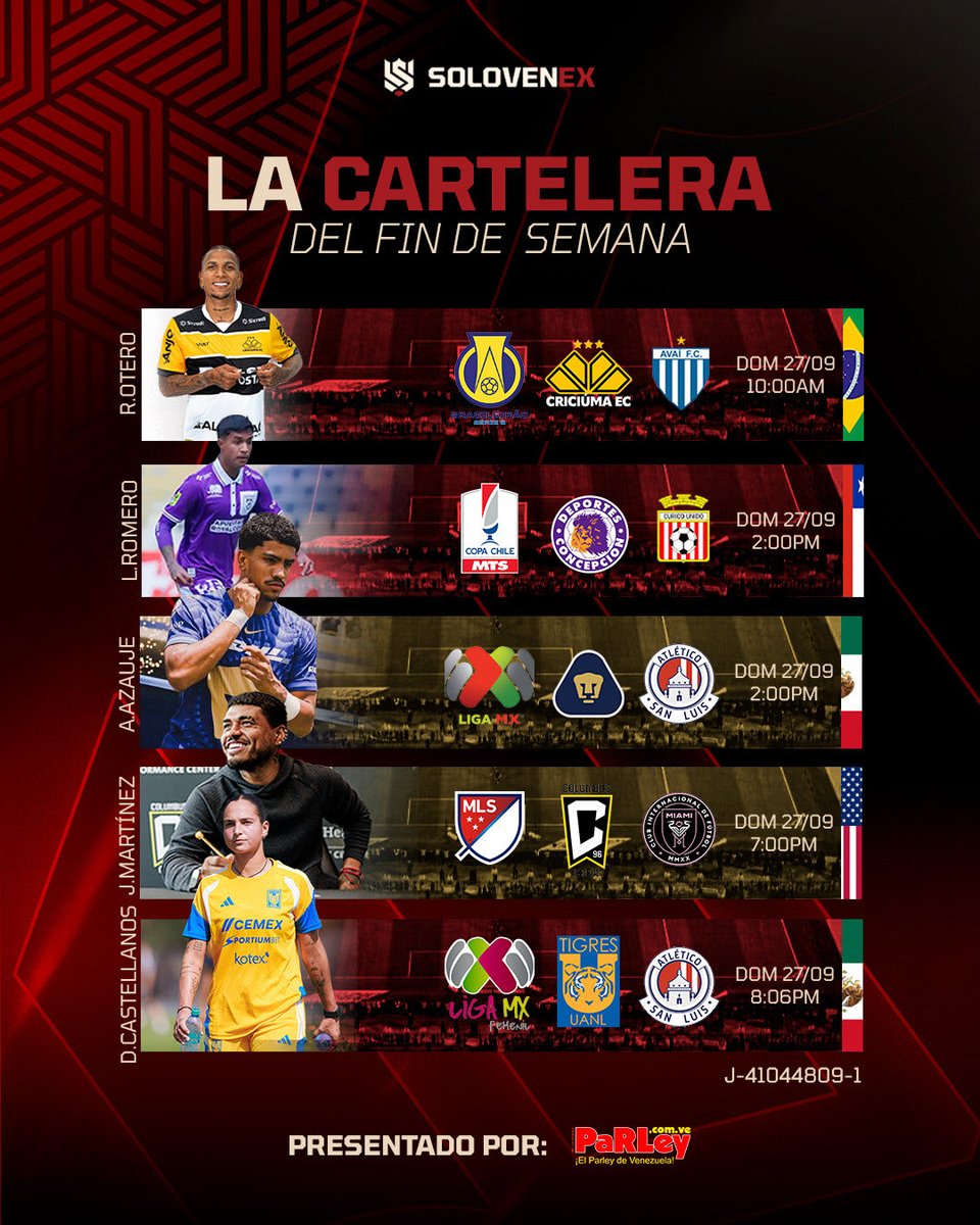 SOLOVENEX_'s tweet photo. ¡𝗝𝗢𝗥𝗡𝗔𝗗𝗔 𝗣𝗥𝗘𝗩𝗜𝗢 𝗔 𝗟𝗔 𝗙𝗘𝗖𝗛𝗔 𝗙𝗜𝗙𝗔! 🇻🇪
➤ Estos son algunos de los partidos más importantes de nuestros #VenEx por todo el mundo en el fin de semana.
¡Listos para otro '𝙛𝙞𝙣𝙙𝙚' de emociones!
𝗣𝗮𝘁𝗿𝗼𝗰𝗶𝗻𝗮𝗱𝗼 𝗽𝗼𝗿: @ParleyEnLinea • (🏦)
#SVX https://t.co/pj6jayDgkM