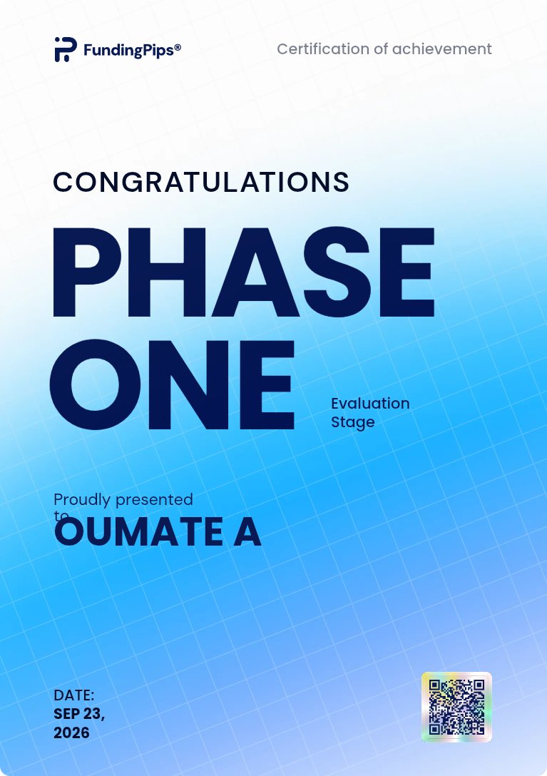 Oumatefx's tweet photo. Je viens de passer la première phase de l'évaluation chez FUNDINGPIPS https://t.co/WOxAgRwKbh