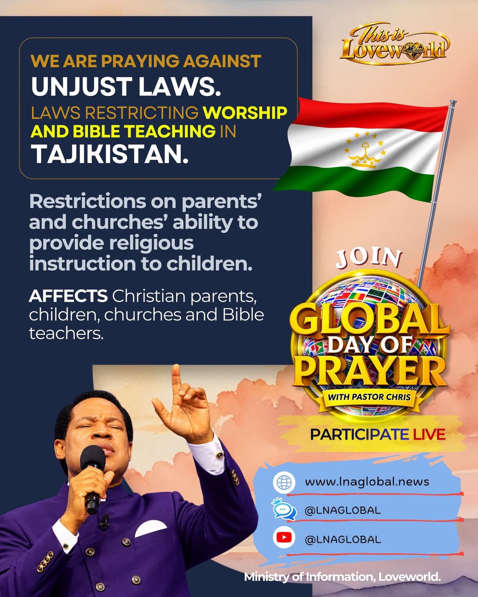This_Loveworld's tweet photo. 🌍 𝙂𝙇𝙊𝘽𝘼𝙇 𝘿𝘼𝙔 𝙊𝙁 𝙋𝙍𝘼𝙔𝙀𝙍 𝙒𝙄𝙏𝙃 𝙋𝘼𝙎𝙏𝙊𝙍 𝘾𝙃𝙍𝙄𝙎 🌍

God asked us to pray because He planned to answer.

Join us around the world as our Man of God, Pastor Chris Oyakhilome leads us in prayers for the nations, the spread of the Gospel and the world. https://t.co/fM7isjoRqG