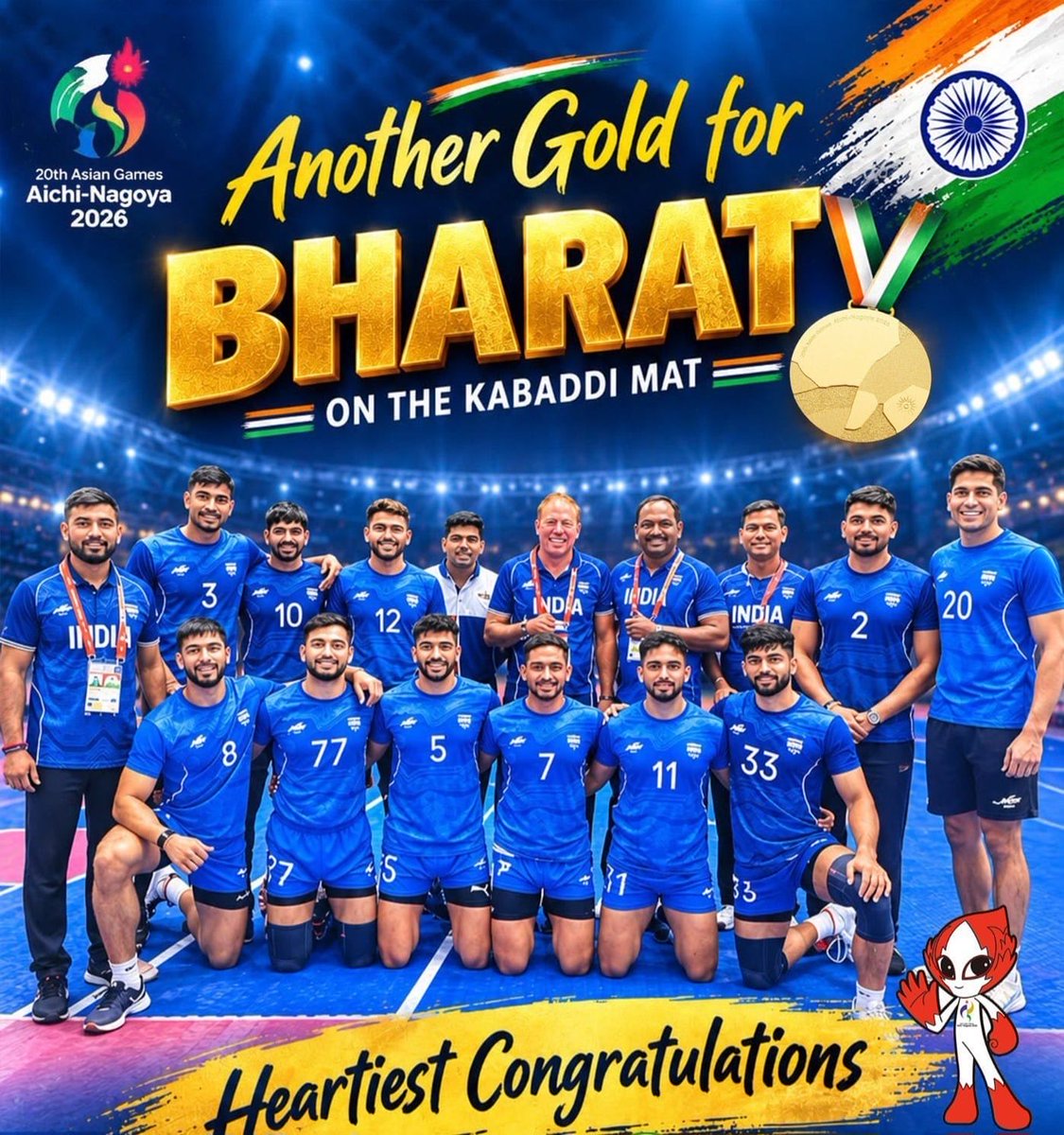 BabitaPhogat's tweet photo. दिल में तिरंगा मैट पर दम 
कबड्डी में रोला रखते हैं हम!
🇮🇳✌️🥇🏆
भारतीय कबड्डी का डबल गोल्ड! Asian Games 2026 में हमारी महिला और पुरुष दोनों कबड्डी टीमों ने स्वर्ण पदक जीतकर देश का मान बढ़ाया। महिलाओं ने ईरान को 37-34 और पुरुषों ने फाइनल में ईरान को 40-34 से हराकर खिताब अपने नाम किया। आप सभी पर गर्व है देश को!
#Cheer4Bharat
 #AsianGames2026