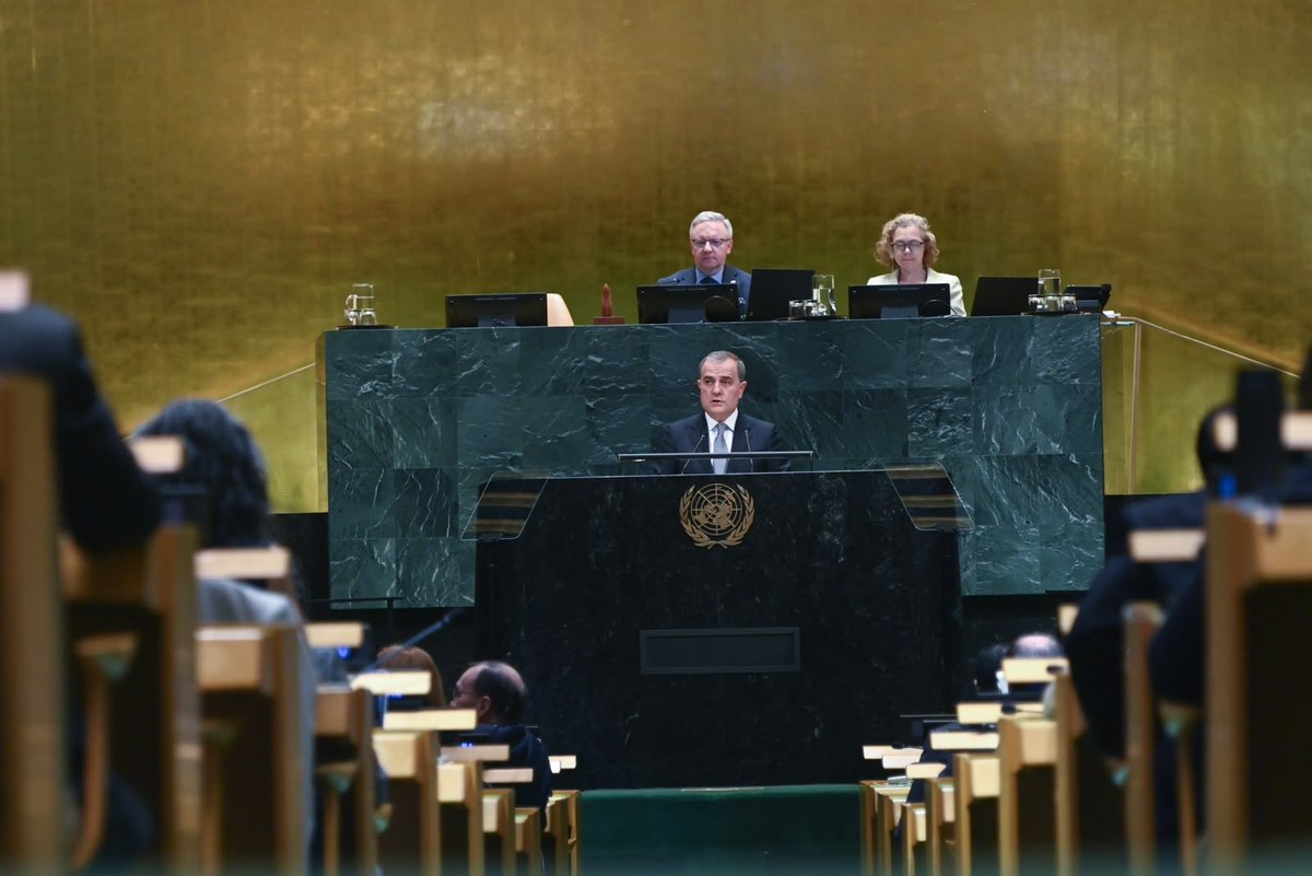 Bayramov_Jeyhun's tweet photo. Pleased to address the 81st session of the United Nations General Assembly on the margins of #UNGA81 🇺🇳 in New York.

I informed the Assembly on the de facto peace, our ongoing post-conflict rehabilitation following the Washington Peace Summit.

Highlighted Azerbaijan’s leadership in advancing trans-regional connectivity, green energy transition, economic transformation, and climate action, alongside our active contribution to global development and multilateral reform.

We remain committed to a multilateral system that produces real-world results, ensures regional stability, and drives sustainable growth.

#UNGA81 #Azerbaijan