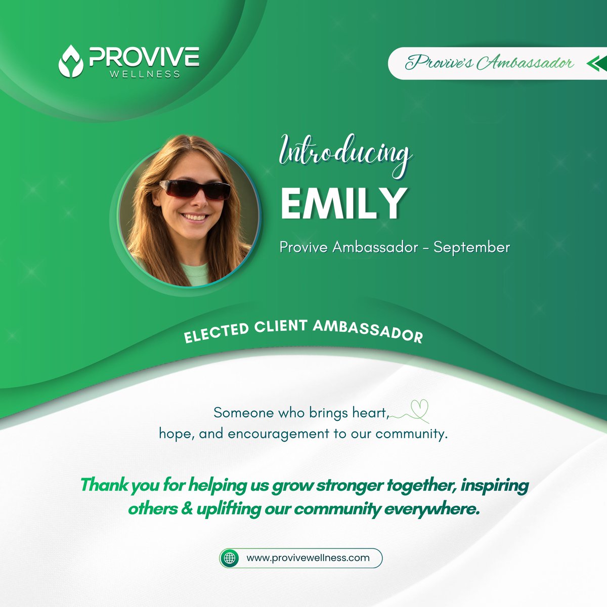 ProviveWellness's tweet photo. Congratulations to Emily &amp; Khai, our September Client Ambassadors at Provive Wellness of Wayne! 💚 Thank you for bringing heart, hope, and encouragement to our community every day. 
#ProviveWellness #StrongerTogether https://t.co/RwCmF1aOJy