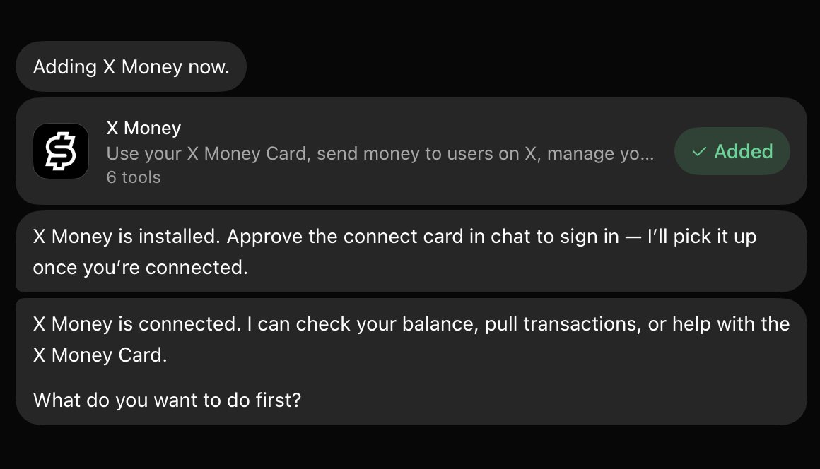 krushalkalkani's tweet photo. @bot  can now move and spend my X Money.

Connect the MCP once.
Ask in chat.
Approve on the tap.

Same account as the app. https://t.co/ed1QdvCmch