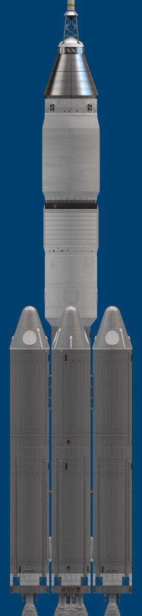 AdrianDragseth's tweet photo. Pretty cool rocket I designed: Libra III

Description: Using 5x LR-87 with the booster tanks fueling the center tanks (thus keeping the center full until booster separation) with a RL-10 engine and smaller version of the Exploration Upper Stage used by Delta IV and SLS.

It’s carrying the Icon Crew Service Module.

ICSM+Libra III is meant for LEO crew transportation. It has the NASA Docking Standard.