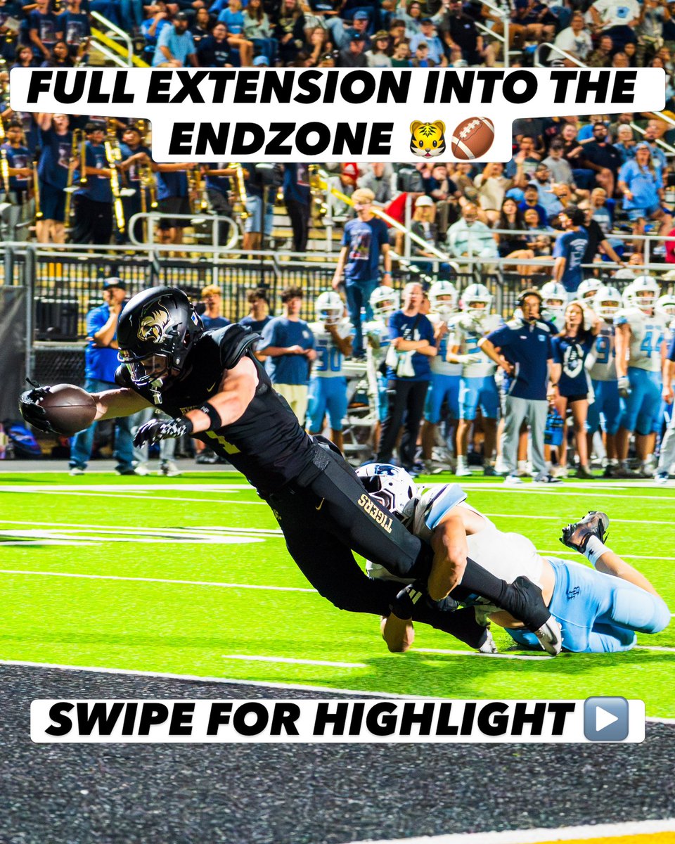 NWAGameday's tweet photo. A dive, six points, and a whole new ballgame. Bentonville’s first touchdown set the tone for the comeback. 🏈

#nwagameday #bentonvilletigersfootball https://t.co/0WTTXZzIJn