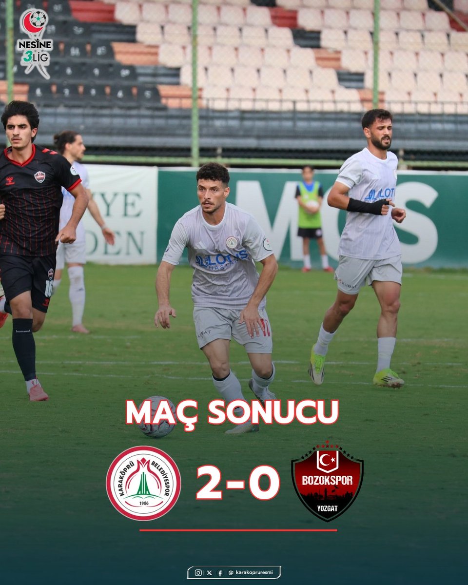 Karakopruresmi's tweet photo. MAÇ SONUCU 🔚

Halil Bayram İnşaat Karaköprü Belediyespor'umuz: 2

Yozgat Belediyesi Bozokspor: 0

Gollerimizi 8. Dakikada Furkan Kılıç ve 56. dakikada Yavuz Koç kaydetti.

#KaraköprüBelediyespor https://t.co/hCQJhtqoBU